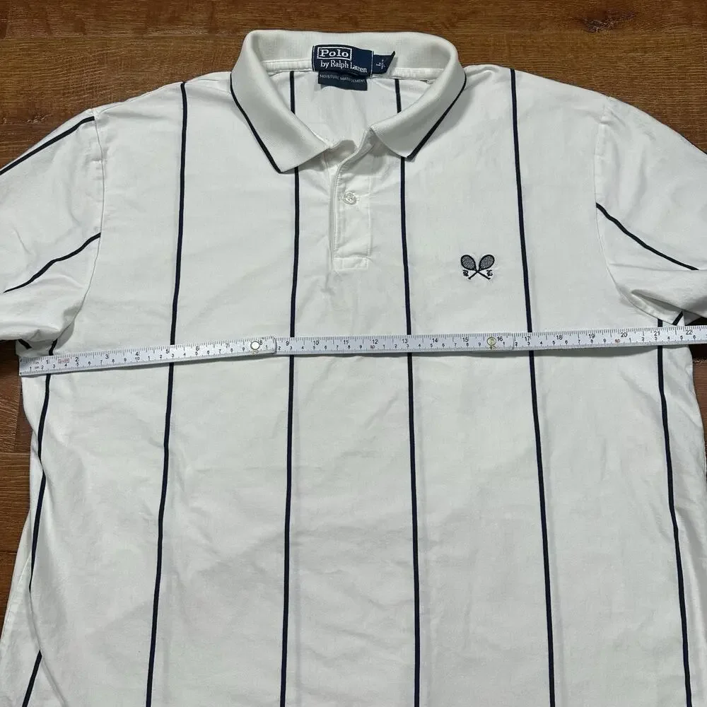 Vintage 90s Ralph Lauren Tennis Polo Shirt Mens L White Stripe Pima Cotton Peru